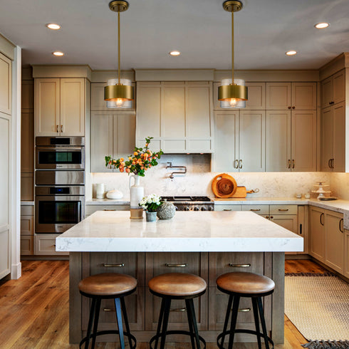 Modern Brass Kitchen Pendant Light Rod Hanging Light Fixture